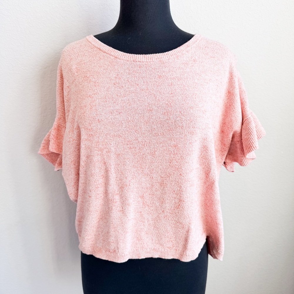 Madewell Ruffle Sleeve Sweater Tee Peach Marled Knit L